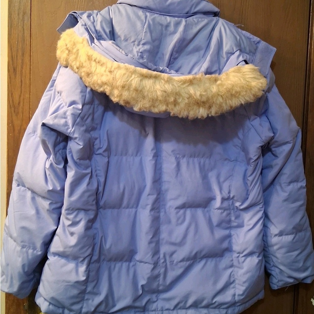 L.L. Bean Light Blue Puffer Jacket with Faux Fur Trim Size L